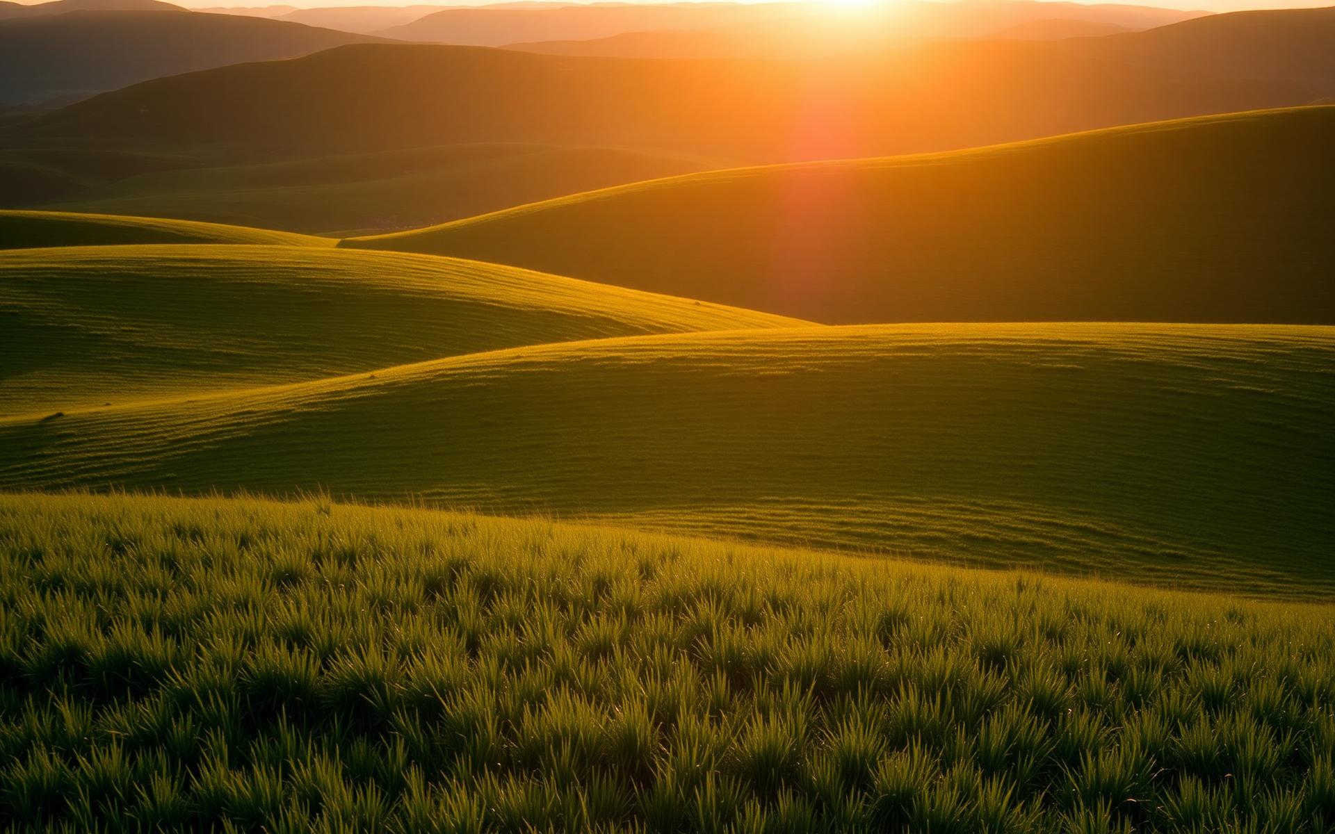 Peaceful green pastures at golden hour